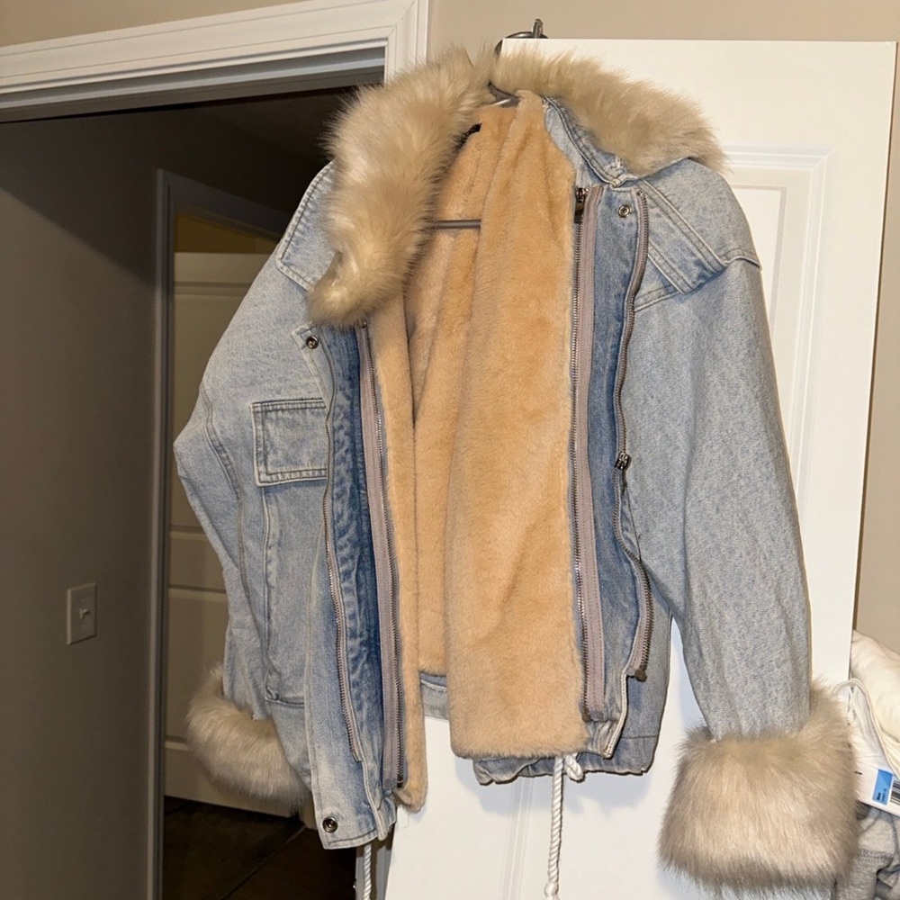 Privy Cream and Blue Jean Jacket with Cozy Lining